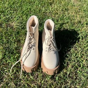 Shoe Dazzle Cream Combat Boots
